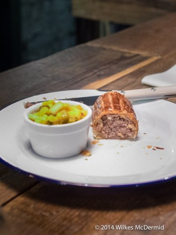 "Homemade Sausage Roll with Piccalilli"