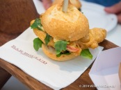 "Po Boy Parisienne" from Bar Boulud (Soft Shell Crab on a roll served with cucumber mint-salad, fresh lime & harissa mayo)